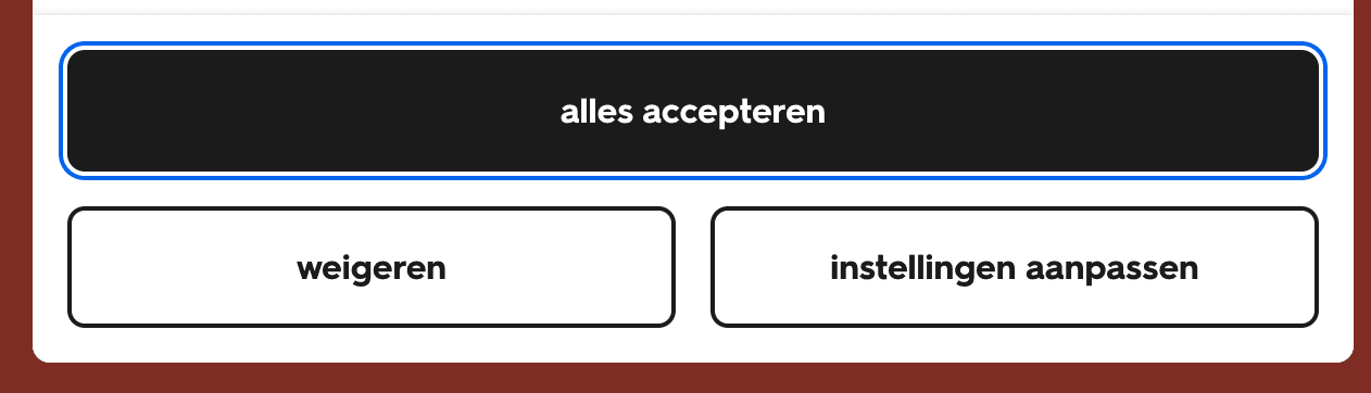 een duidelijke focus indicator om de knop "alles accepteren" op hema.nl